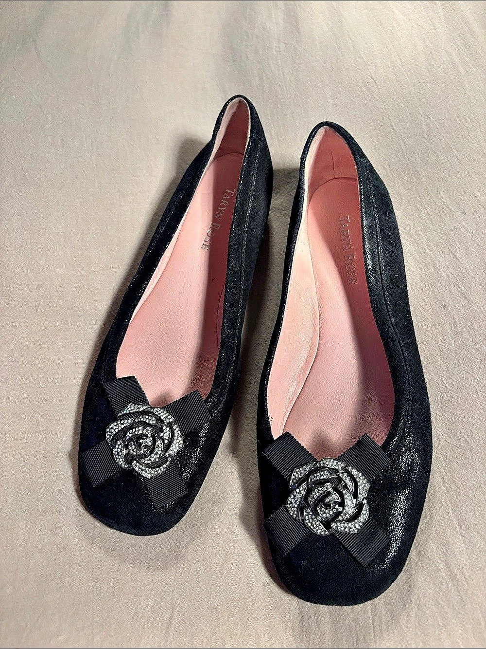 Taryn Rose Black Ballet Flats with Bow